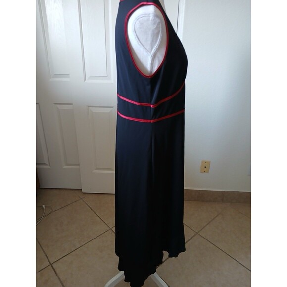 INC Womens Black Red Trim Midi Dress Asymmetrical Ruffle Hem Y2K Style Size L - Picture 4 of 15